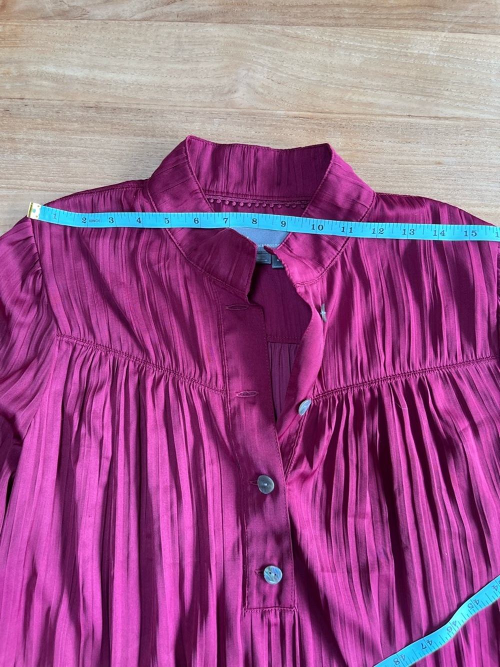 Anthropologie Pleated Button-Front Satin Blouse in Berry Red - Medium - Picture 5 of 6